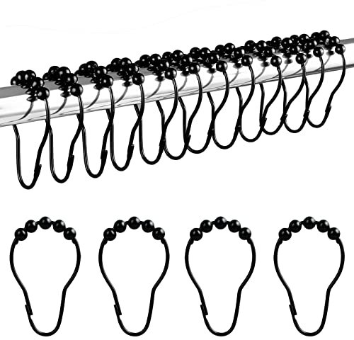 LIHAO 12x Duschringe Duschvorhangringe Duschvorhanghaken Edelstahl Aufhängeringe mit Gleitsystem, 12 Einzelhaken, 69x39mm (Schwarz)