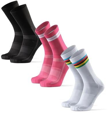 DANISH ENDURANCE Performance Crew Cycling Socks, Cushioned Bike Socks, for Men & Women, Unisex, 3 or 5 Pack, Multicolour (1x Black, 1x Pink, 1x White), 9-12