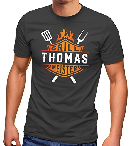 MoonWorks® Herren T-Shirt Grillmeister Biker personalisiert eigener Name Geburtstag Geschenk für Männer anthrazit L