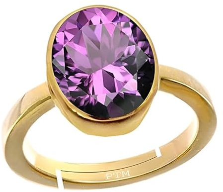 PTM Natural Amethyst / Kathela 6.25 Ratti or 5.5 Carat Gold Plated Ring Adjustable Astrological Certified Gemstone for Men Women FBA1625, Gold, Silver, Zinc, Copper and Gold Plated Iron, Amethyst