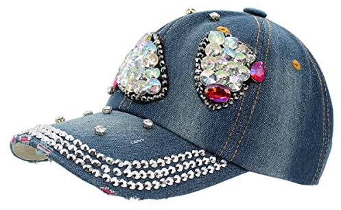 dy_mode Basecap Damen Jeans Baseball Cap Mütze Kappe Glitzer - K001 (K215-Jeansblau)