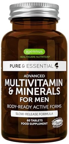 Advanced Multivitamin Tabletten für Männer, 21 Vitamine & Mineralien, angereichert mit Lycopin, Vitamin D, methyliertem B6 und B12 für Energie, Langzeitformel, 60 Tabletten, von Igennus