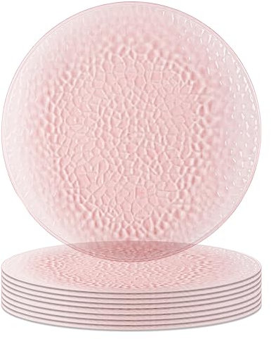 PARTY BARGAINS 13-Inch Charger Plates - 8 Pack, Hammered Pink, Heavy-Duty Disposable Chargers for Elegant Dining - Ideal for Weddings and Formal Events