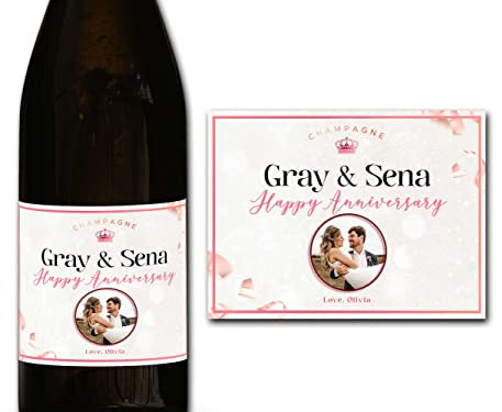 forefrontdesigns Personalised Champagne Photo Label - Custom Champagne Label Bottle Sticker, Perfect for Weddings, Anniversaries, Birthdays & Gifts - Premium Customisable Prosecco Sticker