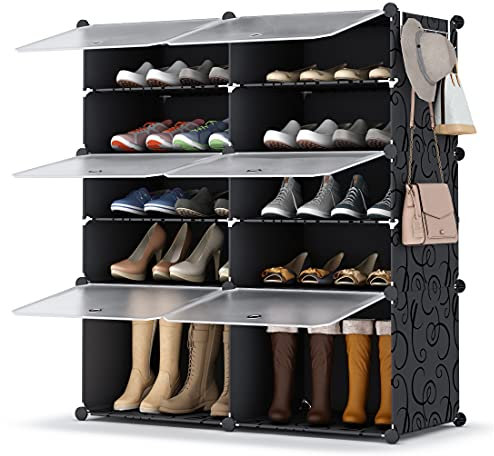 HOMIDEC Zapatero, 5 Niveles Mueble Zapatero para 20 Pares Armario Zapatero, Zapatero Blanco para Dormitorio Sala de Estar, Negro