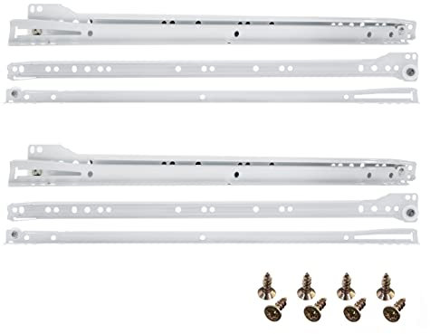 HELPMATE Rollschubführung 450 mm 2 Paar 4er Set Schiene Schubladenschiene Schubladenauszug Schienensystem Schublade Teilauszug weiß inkl. Befestifungsmaterial