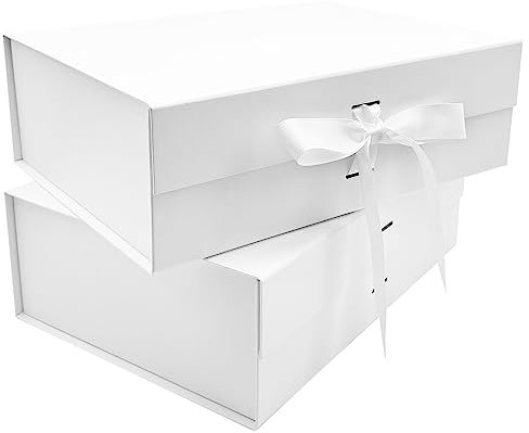 2Pack Large Gift Box 31x22x10cm - White Luxury Premium Present Box with Magnetic Lid & Silk Ribbon, Specially Designed for Holidays Wedding Birthday Anniversaries Gift Packaging