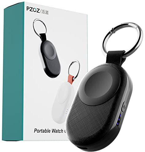 PZOZ 1200 mAh tragbares kabelloses Ladegerät für Apple Watch, Reiseladegerät für iWatch Ultra/8/7/6/SE/5/4/3/2/1, magnetischer Schlüsselanhänger, Powerbank (schwarz)