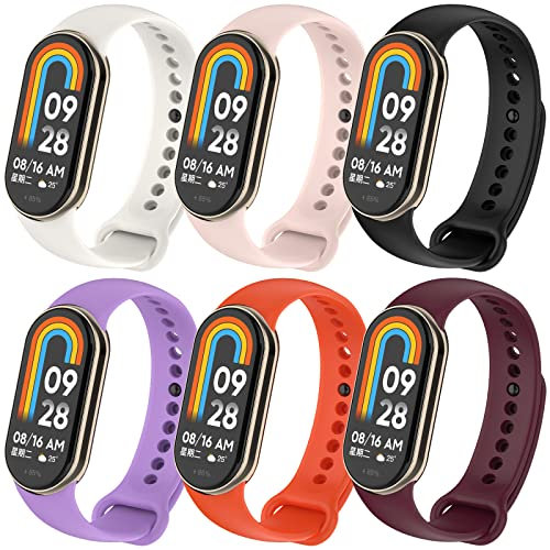 BDIG Correa para Xiaomi Mi Band 10/9/8, 6 Piezas Correas para Xiaomi Band 10/9, Pulsera xiaomi mi band 8 Correa de Repuesto Silicona Suave, Transpirable, Resistente al Sudor (6 Colores)