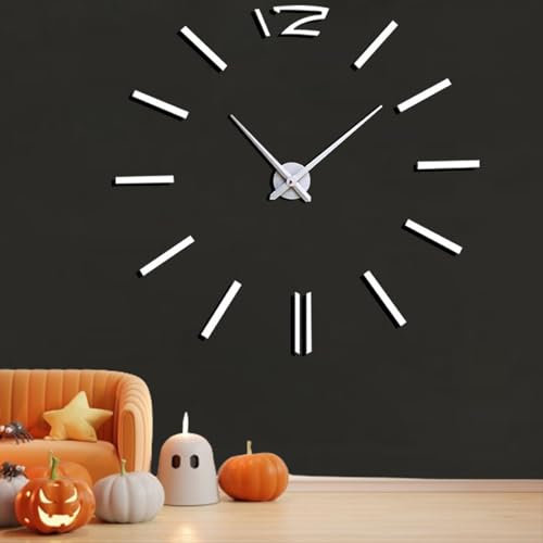 Coraltree Moderne Mute 3D DIY große Wanduhr Wand-Deko, Wohnzimmer, Schlafzimmer, Büro (Silver)