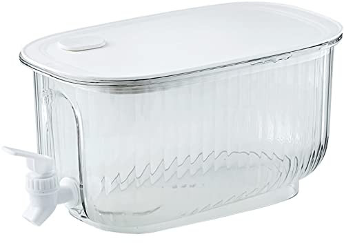 Distributeur de Boissons, Distributeur de Boissons avec Robinet, Bouilloire Froide de Grande capacité avec Robinet, Pichet D'eau de Jus de Réfrigérateur, Récipient de Boisson (Blanc transparent)