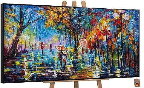 YS-Art Abstrakt Stil Acryl Gemälde auf Leinwand Herbstliche Allee handgemalt Wandbilder Wohnzimmer modern Wohndekor Bilder echte warme Kunstwerke gerahmt mit Rahmen 140x70 cm