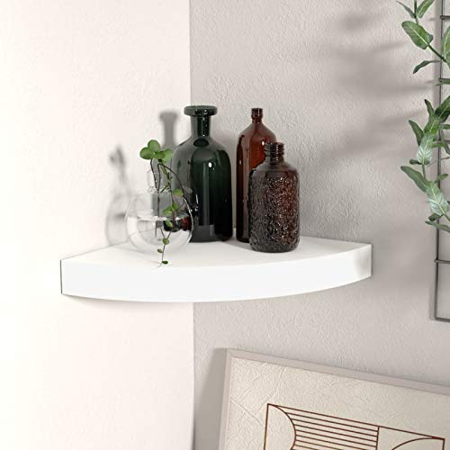 Homgoday Eckwandregal Eckregal Eck Schweberegale Hängeregal Wandregal Eckboard Regal für Wohnzimmer Schlafzimmer Bad Küche Büro Weiß 25x25x3,8 cm MDF