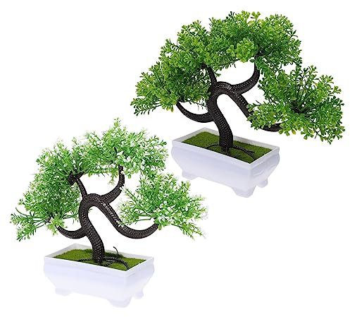 Garneck Künstlicher Bonsai-Baum Mini-Drache Senfgelb Dekoration Pflegeleicht Künstliche Zimmerpflanze für Zuhause und Büro Grün 2 Stück
