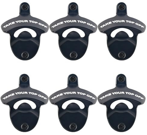 Luwanburg Take Your Top Off Beer Bottle Opener Wall Mounted Bottle Cap Opener Black with White, Screw in Wall Bottle Top Opener Stainless Metal (Pack of 6)
