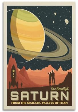 GELS Vintage Space Poster Saturn und Rakete, dekoratives Gemälde, Leinwand-Kunstbild, 60 x 90 cm