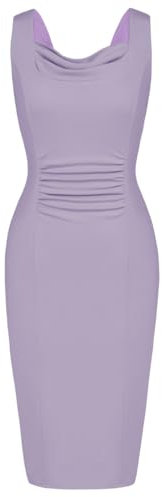 Belle Poque Elegante vestido de cóctel para mujer, con nudo de lazo, cuello drapeado, entallado, vestido de cóctel, Lila, XL