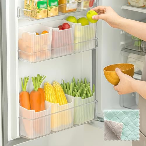 Kühlschrank Organizer 6er Set, Refrigerator Door Aufbewahrungsbox, Transparent Kühlschrank Tür Organizer Behälter, Kühlschrank Boxen für Kühlschrank Schrank Speisekammer Snacks Dosen, BPA-freier