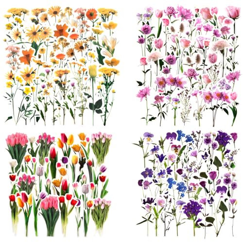Autocollants pour Scrapbooking, D'autocollants De Fleurs Auto-Adhésif Scrapbooking Fleurs Plantes Style Naturel Stickers pour Journal Meubles Carnet Album Photo Arts Decoration Cadeau 160 Pièces