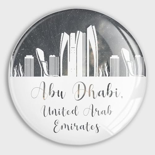 Freecustom Glas-Kühlschrankmagnete, Vereinigte Arabische Emirate, Abu Dhabi Skyline, niedliche Magnete, Wolkenkratzer, lustige Magnete, Besucher-Souvenir, Glas-Kühlschrankmagnete für Zuhause, Büro,