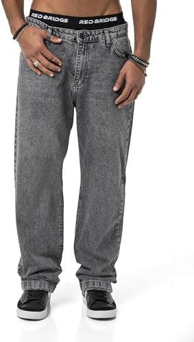 Redbridge Jeans Baggy – Pantaloni larghi in denim look anni '90 – Jeans casual per il tempo libero e lo streetwear, grigio., 34W x 32L