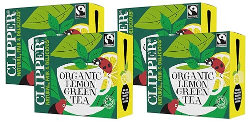 Clipper Organic Lemon Green Tea Bags | 80 Teabags for Home or Office | Pure, Eco-Conscious, Fair Trade Green Tea with Lemon | Natural, Unbleached, Plant-Based & Biodegradable Bags (Pack of 4)