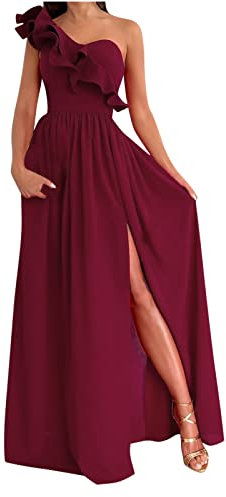 Robe de Cérémonie Longue Pour Femme Ronde - Chic Et Magnifique Sexy Asymétrique Épaule Dénudée À Volants Sans Manches Fente - Soirée Et Demoiselle D'Honneur