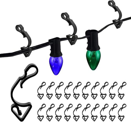 20Pcs Outdoor Light Clips, Light Clips Gutter, Black Gutter Hooks Clips Plastic Gutter Clips for Hanging Outdoor Lights, Light Hooks for Outside String Lights (Black)