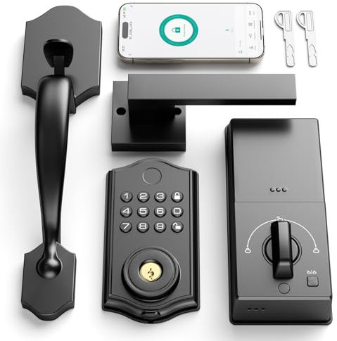 Juego de cerradura inteligente para puerta delantera, control de aplicación, cerradura de puerta de entrada sin llave con asa, cerrojo inteligente de huellas dactilares, teclado electrónico