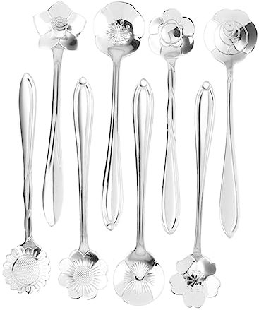 PRETYZOOM 8St Teelöffel schnittschutzbeinlinge küchengadget kitchen gadgets teeportionierlöffel Geschenkidee Küchenlöffel Schaufel mit langem Griff Blumenförmiger Löffel Kaffeelöffel Silver