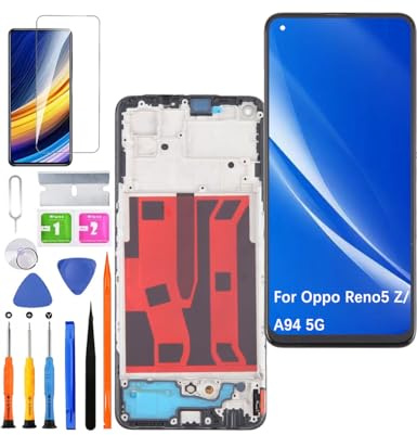 HLYGZX TFT Screen Replacement for Oppo Reno5 Z/A57 5G LCD Display,for Oppo A94 5G Display Touch Screen Digitizer Assembly Repair Parts with Kit（Without Fingerprint,Black with Frame