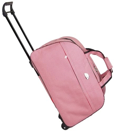 Hperu Bolso de Lona con Ruedas Bolsa de Lona con Ruedas a Prueba de Agua con Ruedas y Mango de Llevar en la Bolsa de la Moda de la Moda para Mujeres y Hombres, Raya roja y Blanca