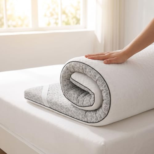 Brightr® Titan Firm Dual-Layer 5cm thick Foam Mattress Topper Double size Bed, Orthopedic Bed Topper for Back Pain with Breathable Washable Copper Cover, Flippable Firm/Medium Feel 135x190cm