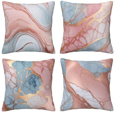 HOSTECCO Set di 4 federe per cuscino color oro rosa, 45 x 45 cm, motivo astratto, colorato, marmo, moderne federe decorative per soggiorno