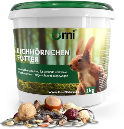 Orni Eichhörnchenfutter 1kg | Ganzjahresfutter Nüsse- Saaten Mischung mit Schale ideal für Futterstelle und Futterhaus