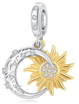 PANPOKI 925 Sterling Silber Charms Anhänger für Armband Charm Liebe ausdrücken Bead Charms Armband für Damen Pendant, Kompatibel mit Europäischen Armbändern (Sonne Mond Charms)