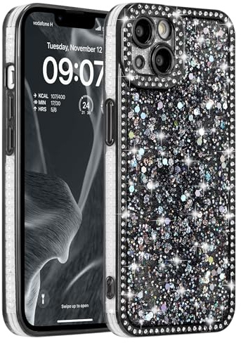 FABSPARK for iPhone 11 Sparkly Glitter Diamond Case,Black | Crystal Rhinestones Sequin Shiny Bling Luxury Electroplated Case,Aesthetic Full Protection for iPhone 11,Black