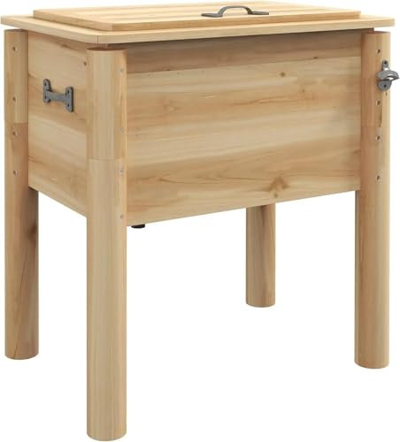 VNSMM Drinks Cooler Wooden Patio Cooler, 54Qt. Outdoor Beverage Cooler With Bottle Opener And 3 Handles For Backyard, Deck Wine Cooler