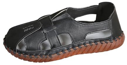 Sommermode Sandalen runden Damenschuhe Bequeme Freizeitschuhe Hub Schuhe Damen Gefüttert (Black, 38)