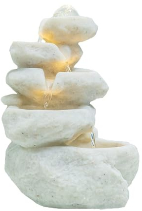 Fontana d'acqua per interni con luci a LED, design decorativo a più livelli roccia piccola da 13,7 pollici dimensioni desktop silenzioso suono lenitivo effetto cascata rilassante