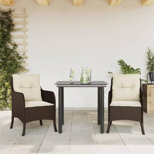 Iiaky 3-TLG. Garten-Essgruppe mit Kissen GartenmöBel Set Garden Furniture Gartenset Tisch Und StüHle Essgruppe Outdoor Braun Poly Rattan // 3211941