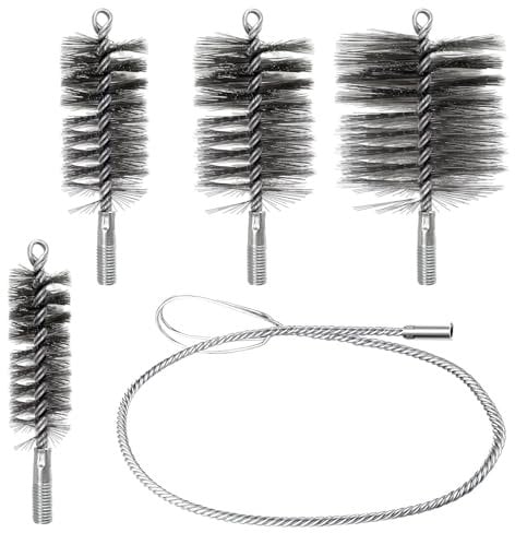 Conjunto de 4 Cepillos para Caldera, Deshollinador de Chimeneas, Ideal para Limpiar Tuberías y Eliminar óxido. Lncluye Cepillos de 30mm, 50mm, 80mm y 150mm para Chimeneas y Tuberías