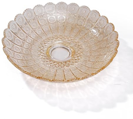 Einzigartige goldfarbene Kristallglas-Schüssel in Blumenform, dekorativer Fuß, 26,9 cm Durchmesser, Tisch-Obstteller, Dessertteller, Kuchenteller, Süßigkeitentablett, Hochzeitsdekoration
