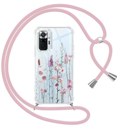 Yoedge Handykette Handyhülle für Xiaomi Redmi Note 10 Pro 4G Hülle mit Band, Durchsichtig Aesthetic Muster Blumen Case mit Kordel zum Umhängen, Weiche Silikon TPU + PC Stoßfest Schutzhülle, 03