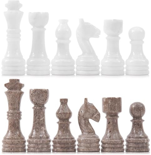 Radicaln Marmor-Schachfiguren ozeanisch und weiß fürs Brett, König 3,5 Zoll | Natürliche Maserung, handgefertigt, Premium-Finish, 32 Stein-Schachfiguren, Schachspiel für Erwachsene, Strategie-Brettspiel