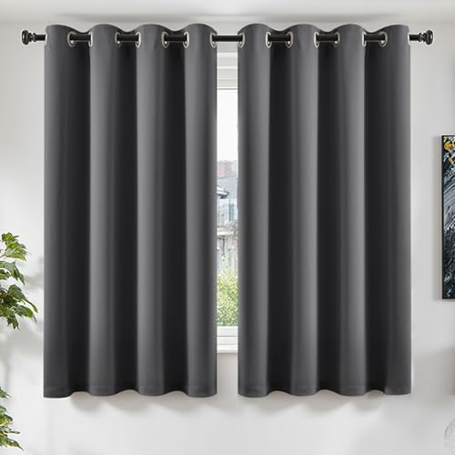 TOPICK Vorhänge Gardinen Verdunklungsvorhänge H160xB140 2er Set Dunkelgrau | Vorhänge Blickdicht Schlafzimmer Gardinen mit Ösen Wohnzimmer Fensterdekoration Curtains Living Room Türvorhang Übergardinen