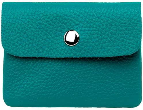 Caspar Kleiner Echt Leder Geldbeutel Damen Portemonnaie Geldbörse mit Reißverschluss & Druckknopf - GB416 - Made in Italy, Farbe:türkis, Größe:Klein (11cm x 8cm)
