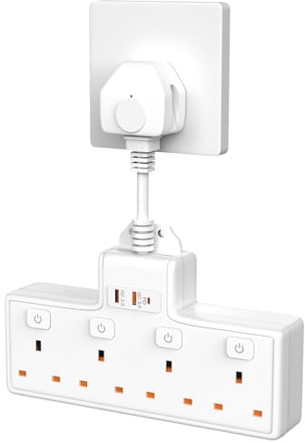 Multi Plug Adaptor, 4 Way Plug Adapter Extension Socket | PD20W USB C Slot, UK Wall Adaptor with 3 USB Ports, Multi Outlets Extender for Home, Office, Kitchen