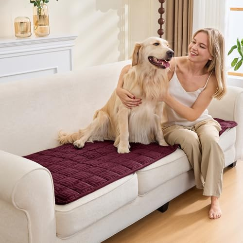 SYLC Couch Auflage Dicke Quilting Samt, Sofaschoner rutschfest Sofadecke Sofa Überzug 1 2 3 4 Sitzer Bank Bezug Für Ecksofa Wohnzimmer Wohnwagenpolster (Wine red,70×120cm / 1 Piece)