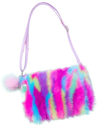 BCOATH Niedliche Plüsch Umhängetasche für Kleine Mädchen Handytasche mit Schultergurt Bunte Cartoon Schultertasche für Praktische Kleiner Plüschtasche